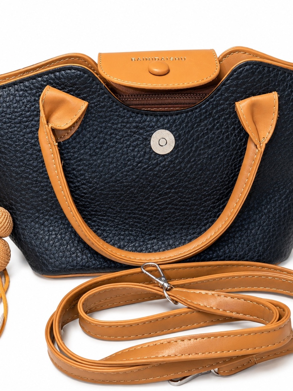 Black and Tan Pebbled Shoulder Bag by